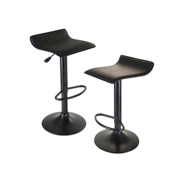 Obsidian Set of 2 Adjustable Swivel Air Lift Stool, Backless, Black PVC Seat, Black Metal Post and Base