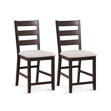 Set of 2 Upholstered Bar Stools 24'' Rubber Wood Dining Chairs with High Back
