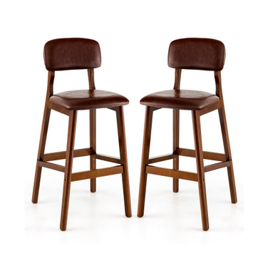 Set of 2 Upholstered PU Bar Stools 29'' Dining Chairs with Rubber Wood Legs