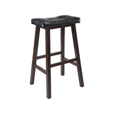 Transitional Mona Cushion Saddle Seat Bar Stool, Black and Walnut