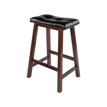 Transitional Mona Cushion Saddle Seat Counter Stool, Black and Walnut