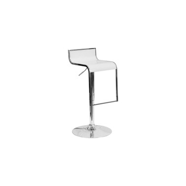 Contemporary White Plastic Adjustable Height Barstool with Chrome Drop Frame