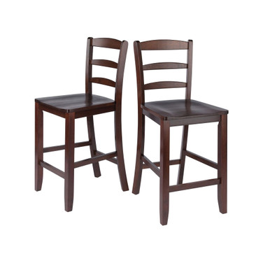 Transitional Benjamin 2-Pc Ladder-back Counter Stool Set, Walnut