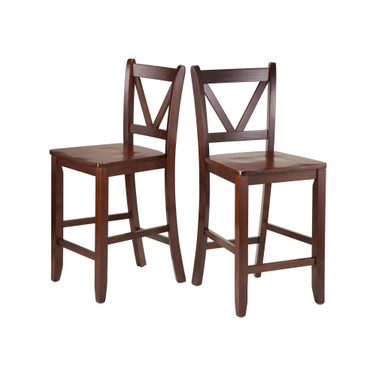 Transitional Victor 2-Pc V-back Counter Stool Set, Walnut