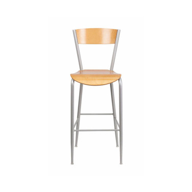 Silver Metal Restaurant Barstool with Natural Wood Back and Seat