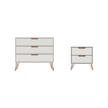 Rockefeller 2-Piece Medium Density Fiberboard 3-Drawer Dresser and 2-Drawer Nightstand Set