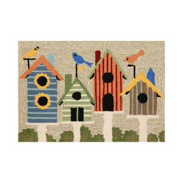 Liora Manne Front Porch Indoor/Outdoor Birdhouses Multi 2' x 3' Area Rug