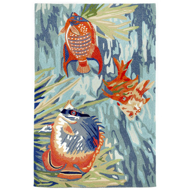 Ravella 2255 Tropical Fish Blue 2' x 5' Indoor/Outdoor Area Rug