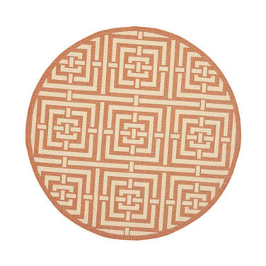 Courtyard Terracotta and Cream 5'3" x 5'3" Round Outdoor Area Rug