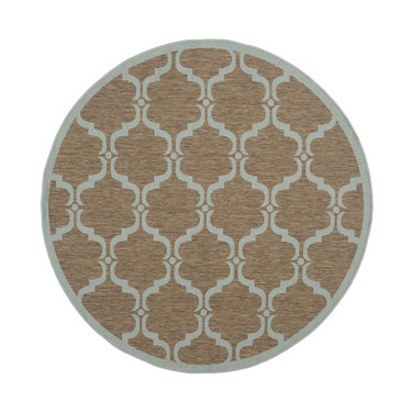 Courtyard Brown and Aqua 5'3" x 5'3" Round Outdoor Area Rug