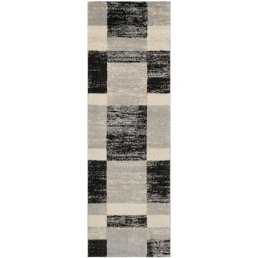 Retro Black and Light Grey 2'3" x 11' Runner Area Rug