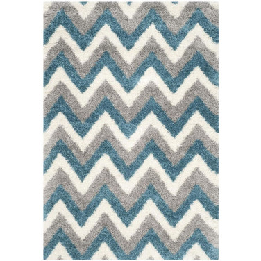 Shag Kids Ivory and Blue 4' x 6' Area Rug