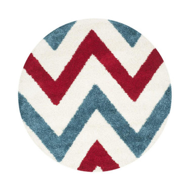 Shag Kids Ivory and Red 6'7" x 6'7" Round Area Rug