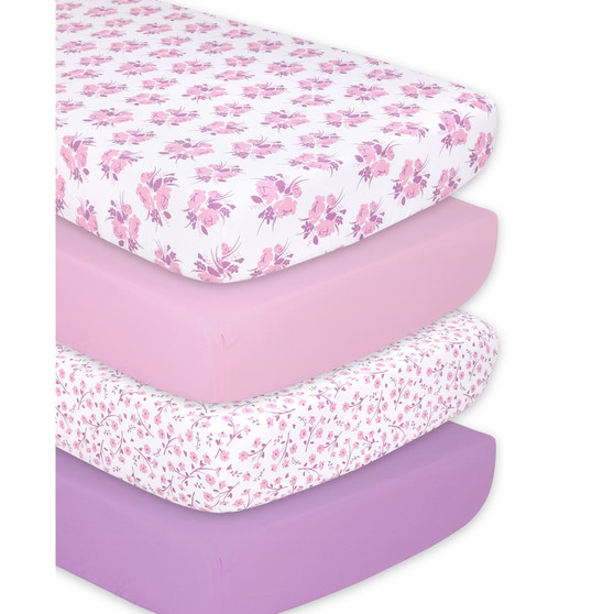 Floral 4 Pack Crib Fitted Sheet Set