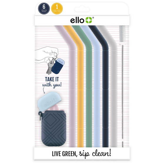 Compact Fold & Store Silicone Straw 6-pk. plus Wire Brush & Case