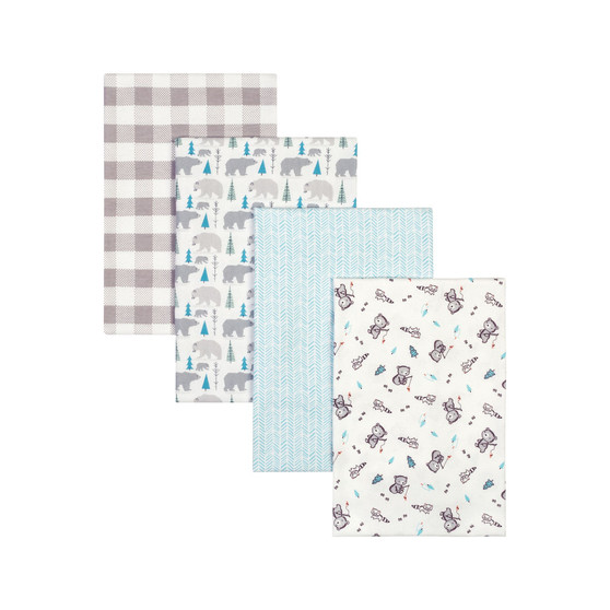 Bear Print Flannel Receiving Blanket 4-Pack