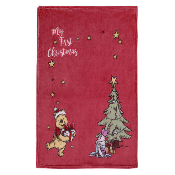 Winnie the Pooh My First Christmas Photo Op Baby Blanket