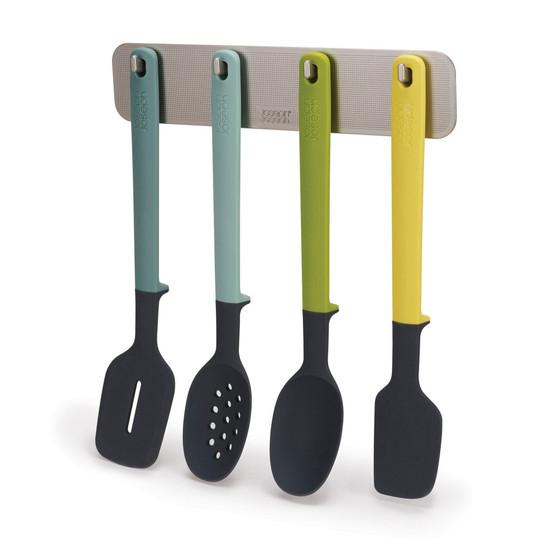 Door Store Utensils 4-Piece Elevate Silicone Kitchen Tool Set with in-Cupboard Rack