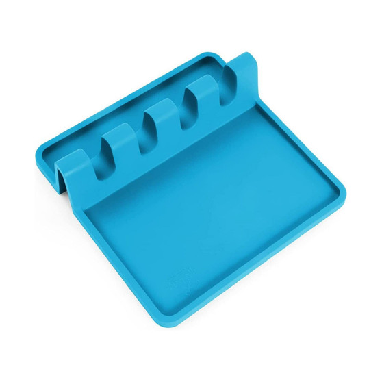 Silicone Utensil Rest with Drip Pad for Multiple Utensils - Blue