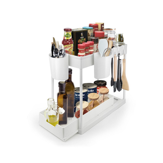 Under Sink Organizer, 2-Tier Slim Pull Out Sliding Storage Drawer for Bathroom, 2 Packs