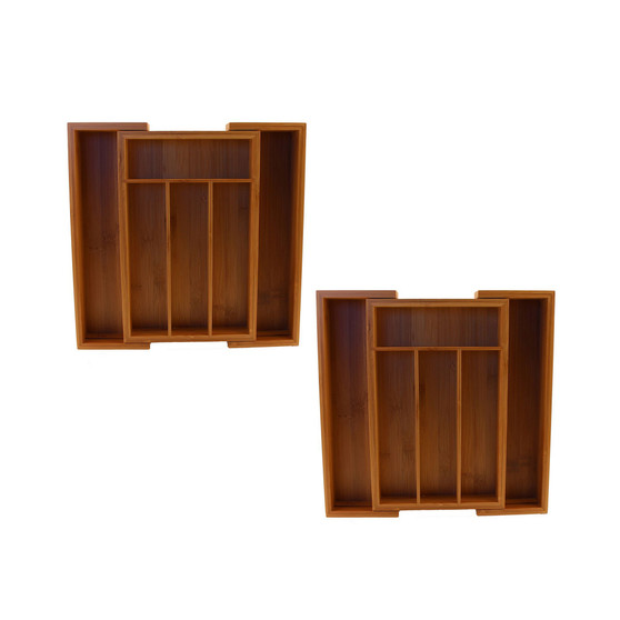 CooknCo Bamboo 6-Slot Expanding Flatware Organizer, Set of 2