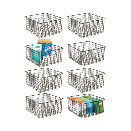 Metal Wire Food Organizer Storage Bins with Handles - 8 Pack - Bronze
