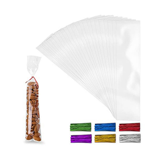 2 x 10 Inches Clear Cellophane Candy Bags With Ties - 200 Piece
