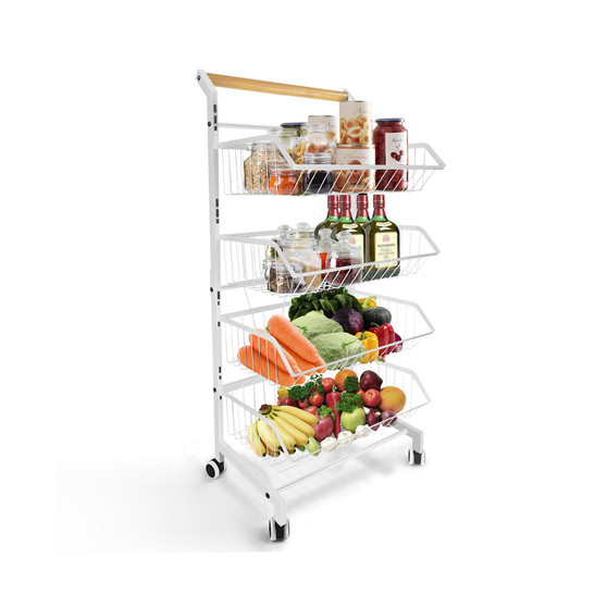 4 tier Rolling Utility Cart with Lockable Wheels, Adjustable Baskets Metal Storage Cart for Home Kitchen