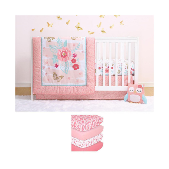 Aflutter 7 Piece Baby Nursery Crib Bedding Set, Quilt, Crib Sheets, Crib Skirt