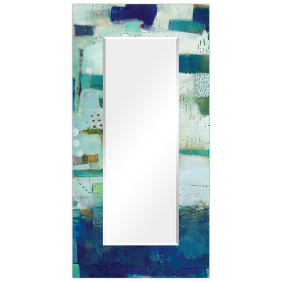 'Crore I' Rectangular On Free Floating Printed Tempered Art Glass Beveled Mirror, 72" x 36"