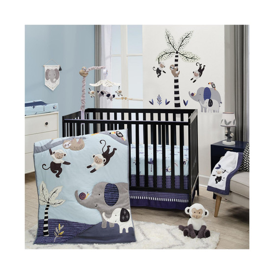Jungle Party 3-Piece Elephant/Monkey Baby Crib Bedding Set