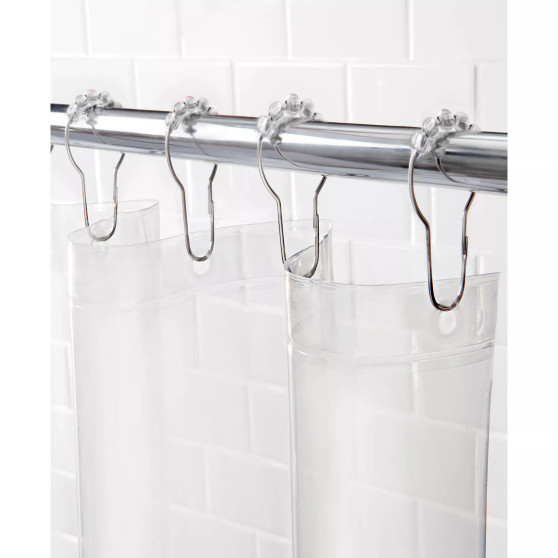 Medium Weight Peva Shower Curtain Liner and Beaded Roller Ring Set