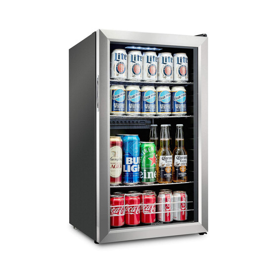 126 Can Small Refrigerator & Beverage Cooler, Stainless Steel