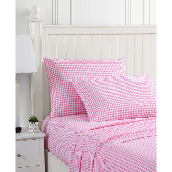 Gingham Plaid Cotton Percale 3 Piece Sheet Set, Twin