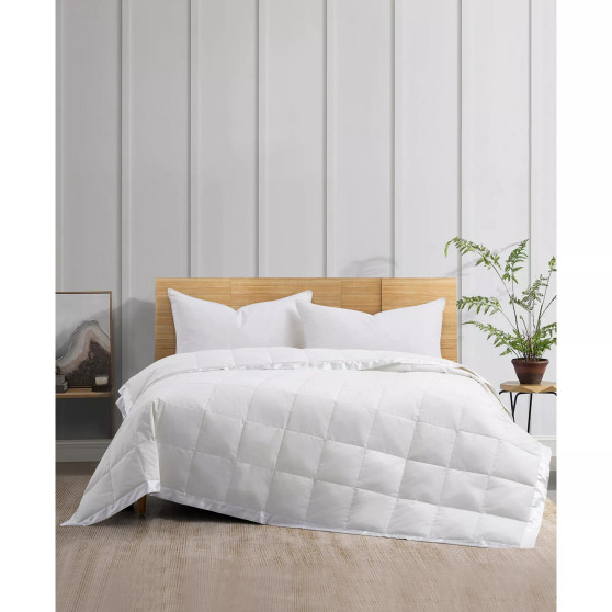 Oversize Lightweight White Down Blanket with Satin Trim, Full/Queen