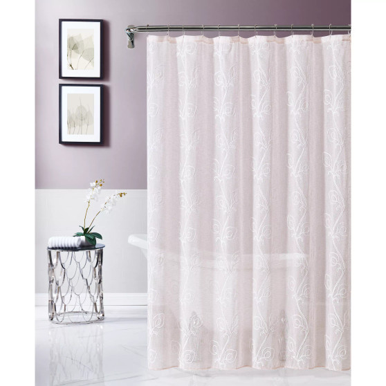 Stella 70" x 72" Chenille Embroidederd Shower Curtain