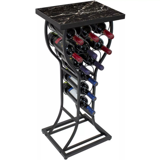 Metal with Marble Finish Top Wine Storage Organizer Display Rack Table