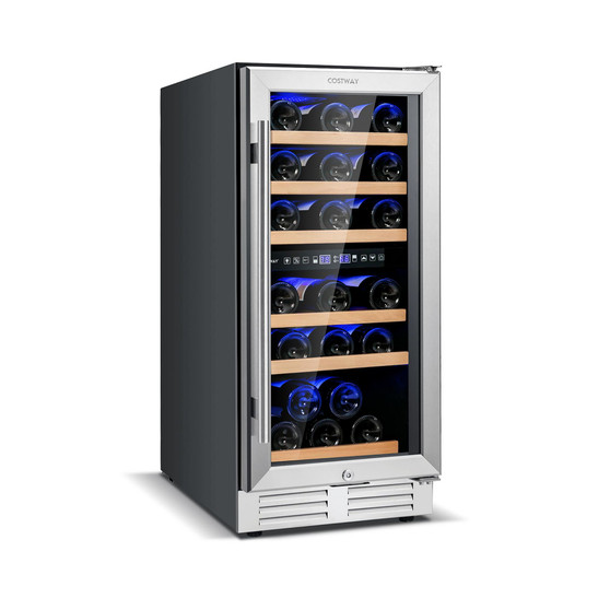 30-Bottle Freestanding Wine Cooler 15''Dual Zones Wine Cellar