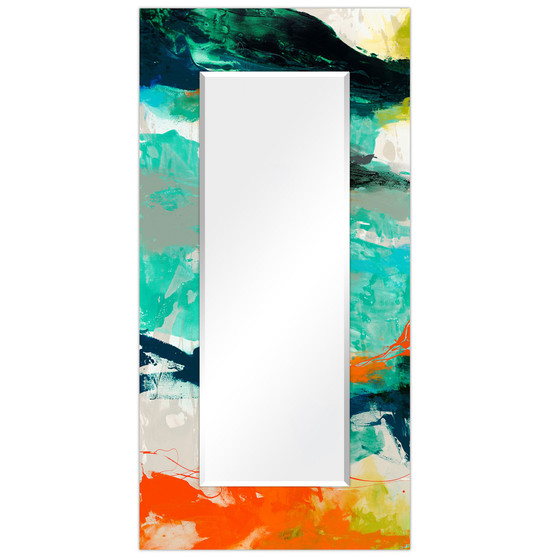 'Tidal Abstract' Rectangular On Free Floating Printed Tempered Art Glass Beveled Mirror, 72" x 36"