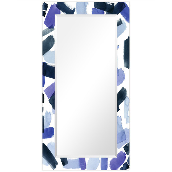 'Cerulean Strokes' Rectangular On Free Floating Printed Tempered Art Glass Beveled Mirror, 54" x 28"