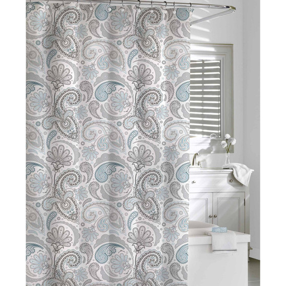 Cotton Printed  Floral Swirls Shower Curtain