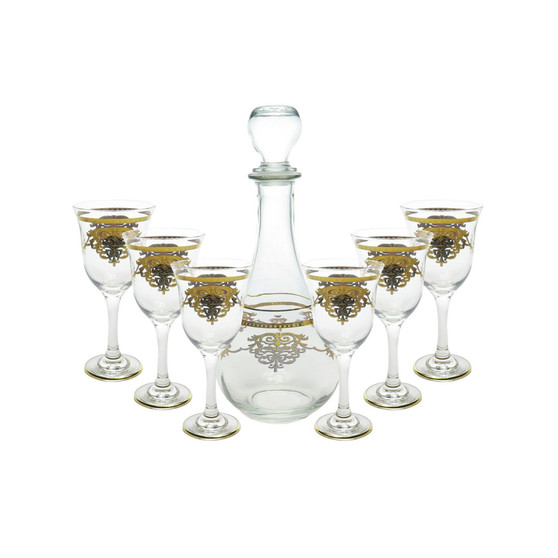 7 Piece Wine Set With Gold Artwork