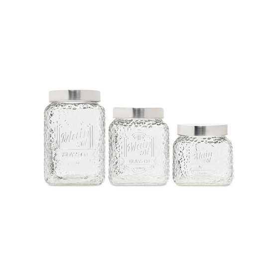 Main St Hammered Glass Canisters Set, 3 Piece