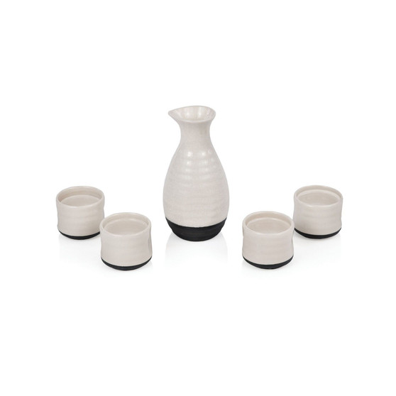Fervor Ceramic Hot and Cold Sake Carafe and Cup Set, 5 Piece