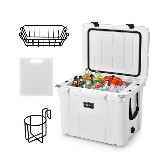55 Quart Cooler Portable Ice Chest w/ Cutting Board Basket for Camping