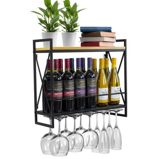 2 Tier Wine Bottle Stemware Glass Rack