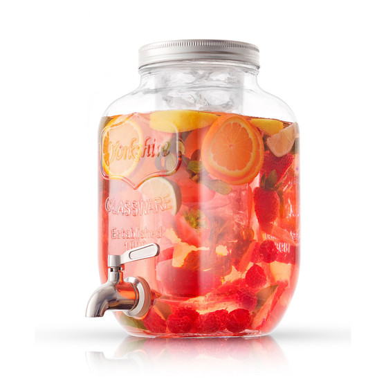 Glass Drink Dispenser with Spigot, Ice Infuser and Fruit Infuser, 128 oz