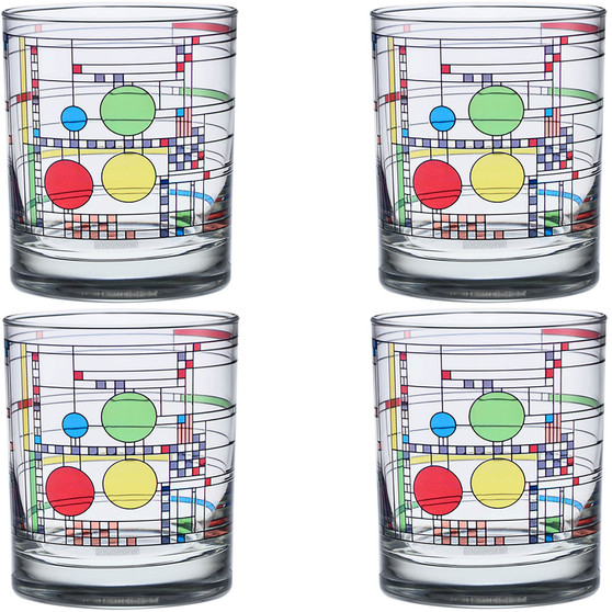 Frank Lloyd Wright Coonley Playhouse 14oz Double Old Fashioned Glass, Set of 4