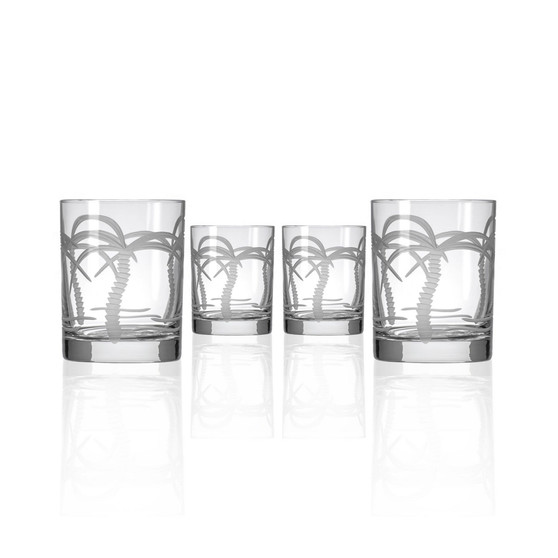 Palm Tree Double Old Fashioned 14Oz - Set Of 4 Glasses