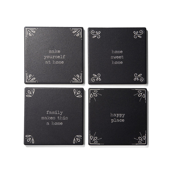 4.25'' D Happy Place Ceramic Coasters Set, 4 Piece